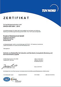 ISO-Zertifikat ISO 9001:2015 Ruderer Klebetechnik