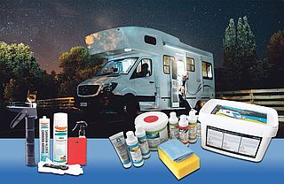 Klebstoff zum Bauen, Pflegen und Kleben eines Caravans